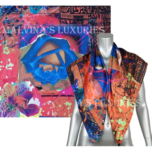 CHRISTIAN LACROIX SILK SCARF FLORAL ROSE PRINT FOULARD LARGE SQUARE 35
